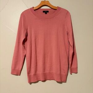 J Crew Womens 100% Merino Wool Sweater Pink Rose‎ Crewneck 3/4 Sleeve Size S